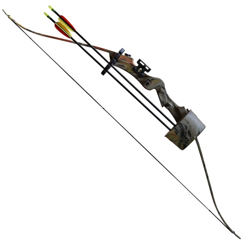 Haller Recurvebogen Set, camo, Fiberglas, 120 cm, 20 lbs, mit 2 Pfeilen und Zubehör